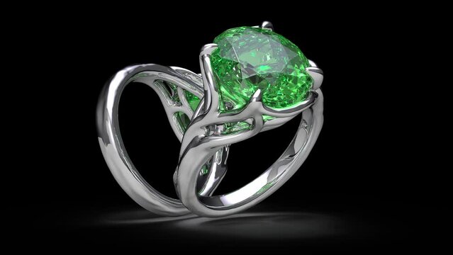Rings with green gems, floral design, intertwined branches