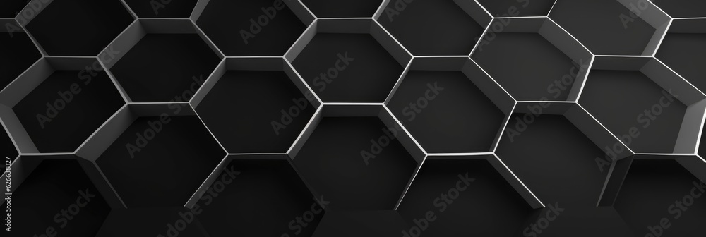 Poster a black and white photo of a hexagonal structure. digital image.