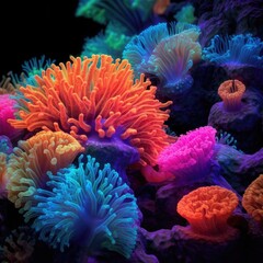 Colorful coral reef at the bottom of tropical sea, white finger coral, underwater landscape