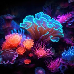 Fototapeta na wymiar Colorful coral reef at the bottom of tropical sea, white finger coral, underwater landscape