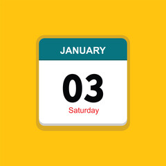 saturday 03 january icon with black background, calender icon