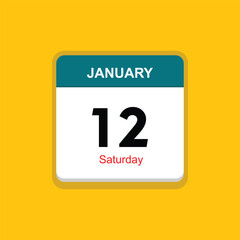 saturday 12 january icon with black background, calender icon