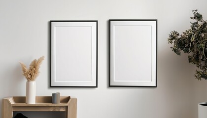 Blank picture frame mockup on white wall. Modern living room design. View of modern