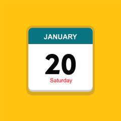 saturday 20 january icon with black background, calender icon