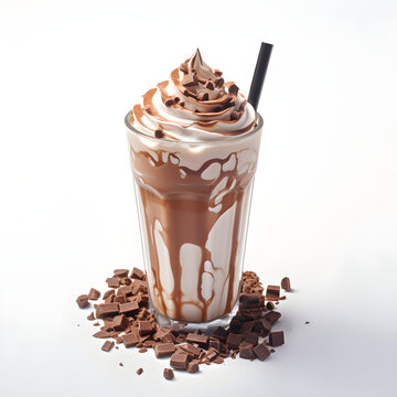 A glass of chocolate flavored milkshake filled with whipped cream. Generated Ai