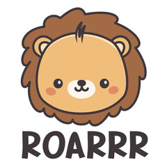 Fototapeta premium Children's vector print for clothes. Cute lion cub, Roar Lettering. Vector illustration