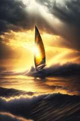 ai generated illustration advanture wid surfer against sunset