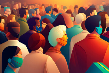 Crowded Abstract People Group at Golden Hour