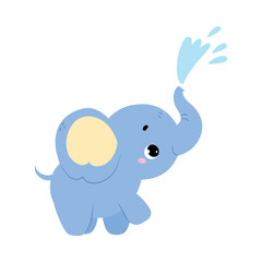 Cute Baby Elephant Character with Trunk Spraying Water Vector Illustration
