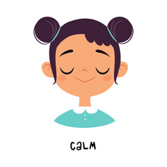 Cute Girl Show Calm Emotion and Face Expression Vector Illustration