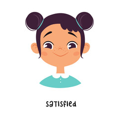 Cute Girl Show Satisfied Emotion and Face Expression Vector Illustration