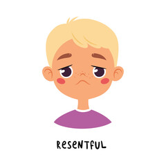 Cute Blonde Boy Show Resentful Emotion and Face Expression Vector Illustration