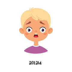 Cute Afraid Blonde Boy Show Emotion and Face Expression Vector Illustration