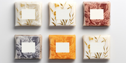 Mock up package with handmade soap bars, spa organic product, ai generated
