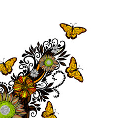 Abstraction graphic flowers and butterflies. vector illustration