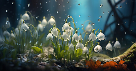 the snowdrop on an overgrown forest