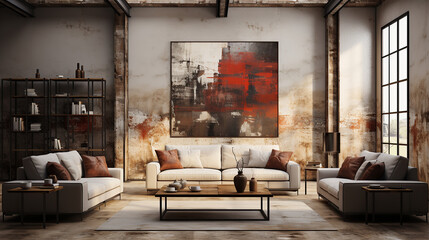 Stylish Living Room Interior with a Frame Poster Mockup, Modern Interior Design, 3D Render, 3D Illustration