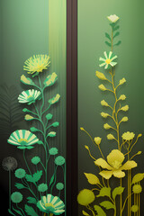 Acrylic Abstract Stripes and Flowers Themed in Green Colors, Generative Ai