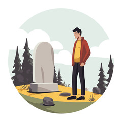 man near tomstone grave vector flat isolated illustration