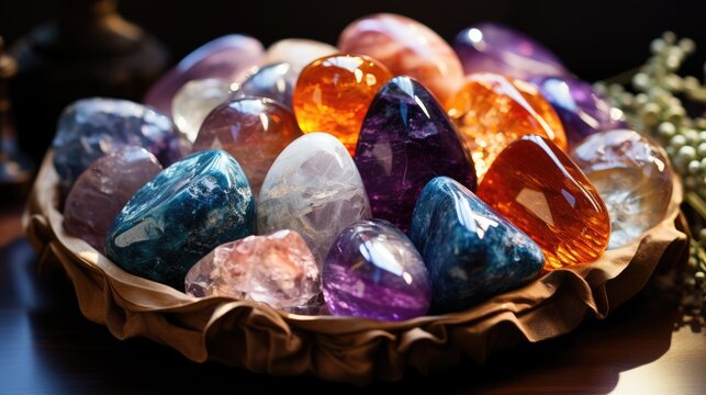 Healing Reiki Chakra Chrystals Therapy. Gemstones Therapy For Wellbeing, Meditation, Destress, Relaxation, Metaphysical, Spiritual Practices