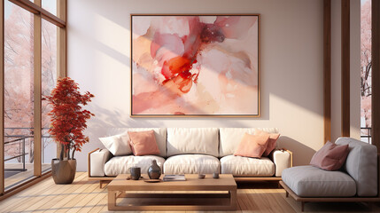 Stylish Living Room Interior with a Frame Poster Mockup, Modern Interior Design, 3D Render, 3D Illustration