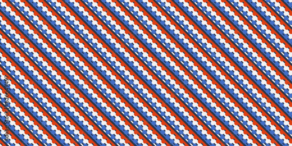 Poster Dotted lines, red and white and blue. Vector diagonal pattern with dots.