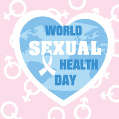 Vector graphics for social networks, pink background, male and female signs.World Sexual Health Day.