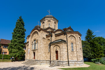 Fototapeta na wymiar Banja Koviljaca, Serbia - July 12, 2023: Church of Saints Peter and Paul in Banja Koviljaca, Serbia.