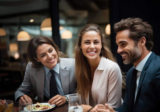 People enjoying a meal together during a business break