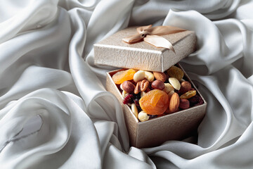 Dried fruits and nuts in a gift box.