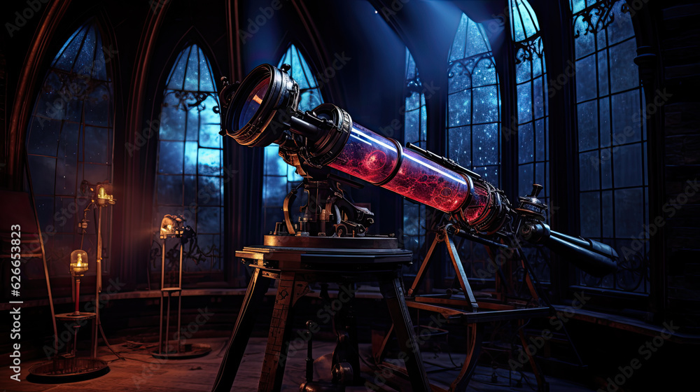 Wall mural illustration of steampunk game observatory. - Wall murals
