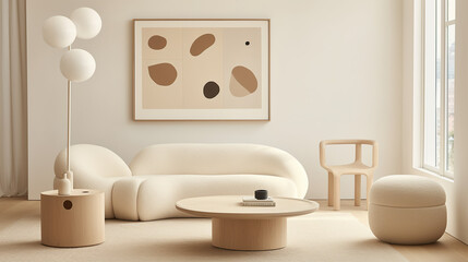 Stylish Living Room Interior with a Frame Poster Mockup, Modern Interior Design, 3D Render, 3D Illustration