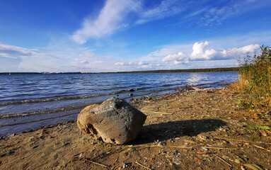 View of jetty in reeds in great evening atmosphere