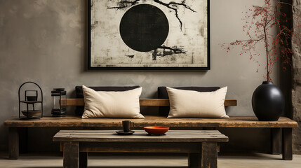 Stylish Living Room Interior with a Frame Poster Mockup, Modern Interior Design, 3D Render, 3D Illustration