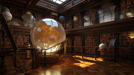 Illustration of Steampunk game observatory.