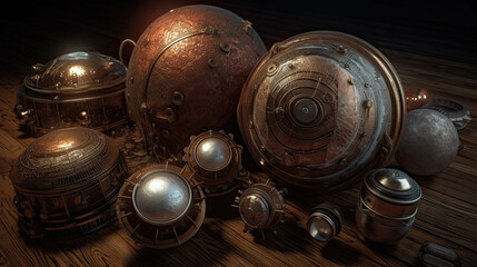 Illustration of Steampunk game observatory.