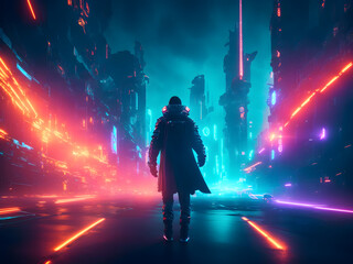 Generative AI Enigma: A Cinematic Journey through a Futuristic Dystopian Cityscape, Where Hidden Mysteries Await the Lone Protagonist