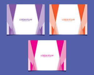 vector design of three banners with a purple background in orange and pink colors with an abstract appearance consisting of triangular lines and straight lines running on the sides