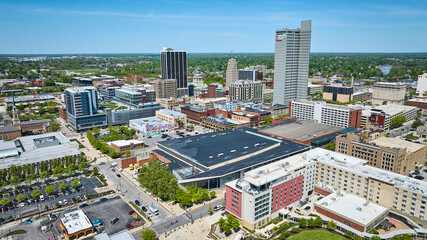 Fototapeta na wymiar Cityscape skyline skyscraper downtown aerial city architecture businesses Fort Wayne