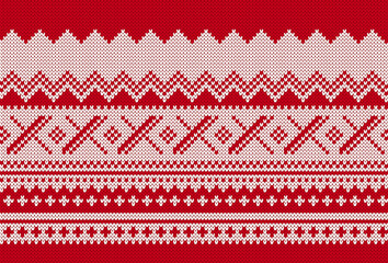 Christmas seamless pattern. Knitted sweater texture . Xmas winter geometric ornament. Blue knit print. Holiday fair isle traditional background. Festive crochet. Vector illustration