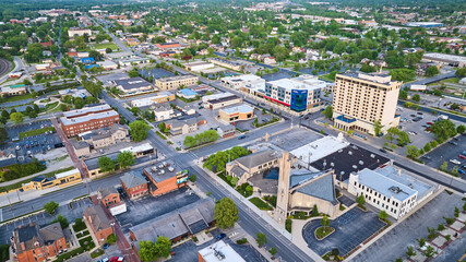 Industrial downtown office buildings in Fort Wayne Indiana aerial