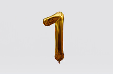 Gold Balloon Number 1 3d render 