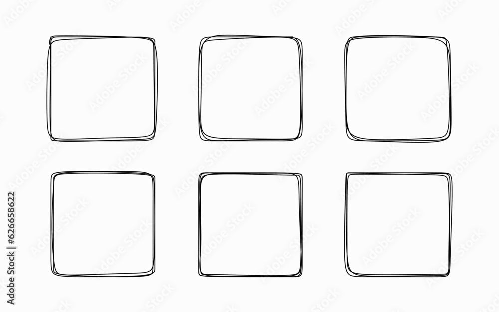 Poster square frame set. square borders vector collection. hand drawn squares sketches isolated on white ba