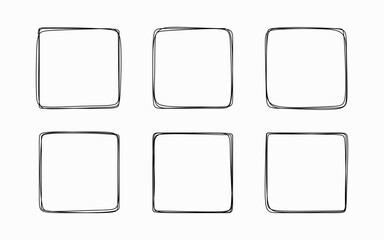 Square frame set. Square borders vector collection. Hand drawn squares sketches isolated on white background. Graphic design elements. Linear frames vector illustration