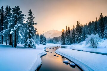 winter landscape in the forestgenerated by AI technology