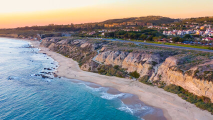 Obraz premium Big Sur coastline panorama at sunset, California, USA. Panorama View Of The Mountains And Coastline In Big Sur, California. 