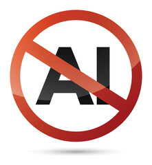 No to artificial intelligence. Prohibition of AI. Stop sign, icon, logo