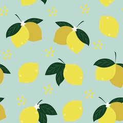 Tropical seamless pattern. Beautiful summer bright seamless pattern with lemons - whole fruits. 