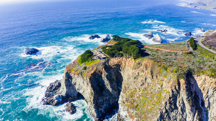 Big Sur coastline panorama at sunset, California, USA. Route 1 Big Sur California. A panoramic view of the Big Sur coastline along California.
