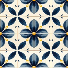 Seamless pattern with decorative flowers in blue and yellow colors. Tile